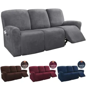 8PCS Recliner Sofa Covers Velvet Stretch Reclining Couch Covers for 3 Cushion Sofa Slipcovers