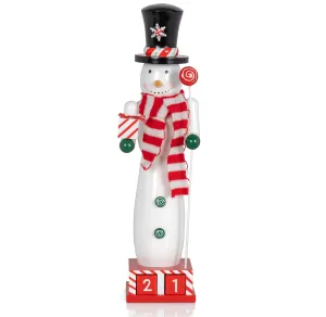 Christmas Snowman Countdown Nutcracker – Wooden Snow Man Nutcracker with Advent Calendar Count Down to Christmas Base Xmas Themed Holiday Nut Cracker Doll Figure Decorations